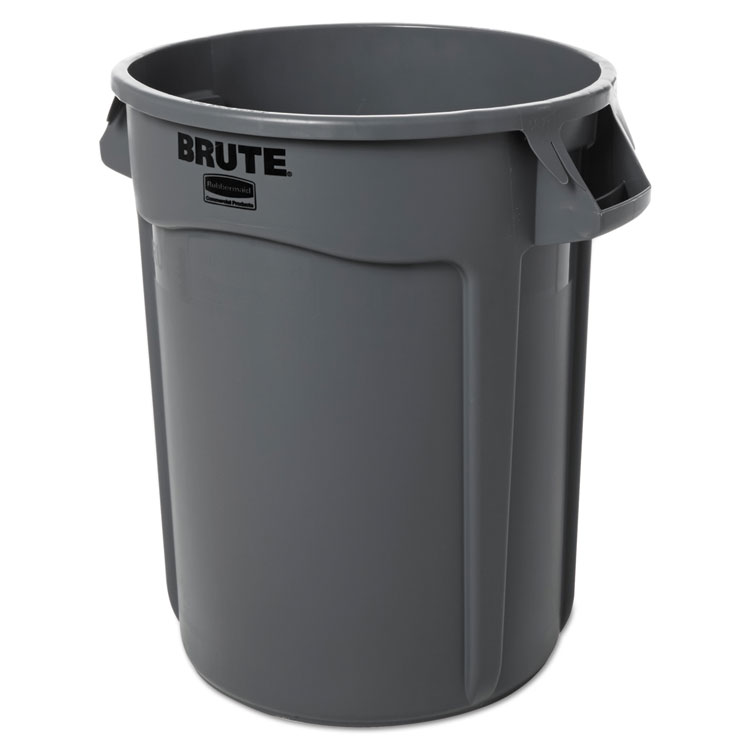 Rubbermaid Commercial Vented Round Brute Container, 32 gal, Plastic, Gray (RCP263200GY)