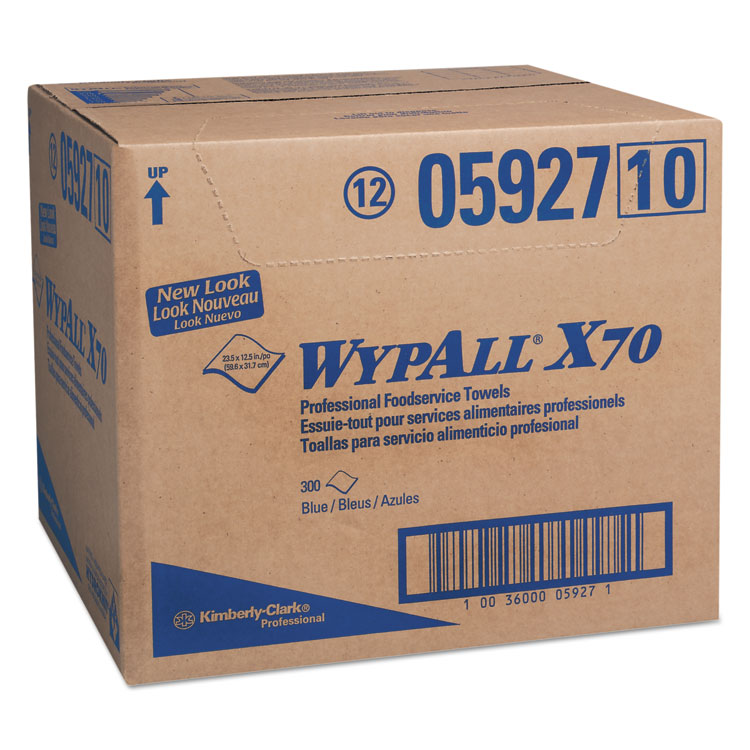 WypAll X70 Foodservice Towels, 1/4 Fold, 12.5 x 23.5, Unscented, Blue, 300/Carton (KCC05927)