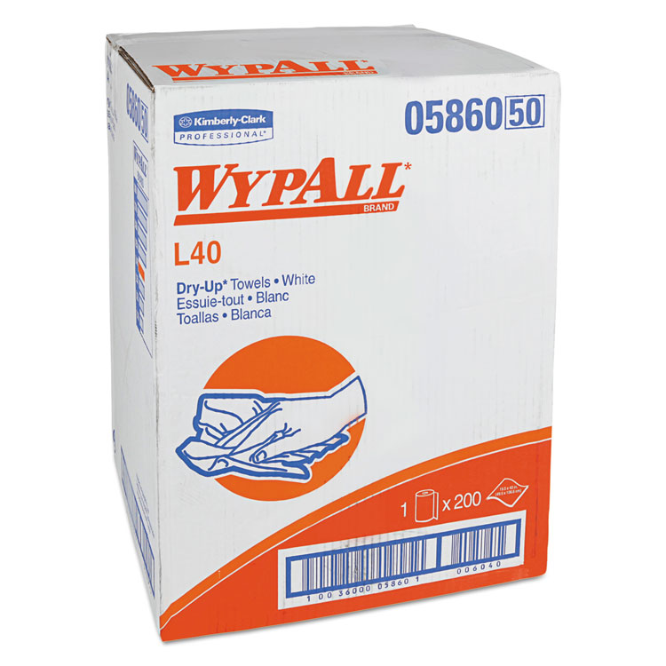 WypAll L40 Towels, Dry Up Towels, 19.5 x 42, White, 200 Towels/Roll (KCC05860)