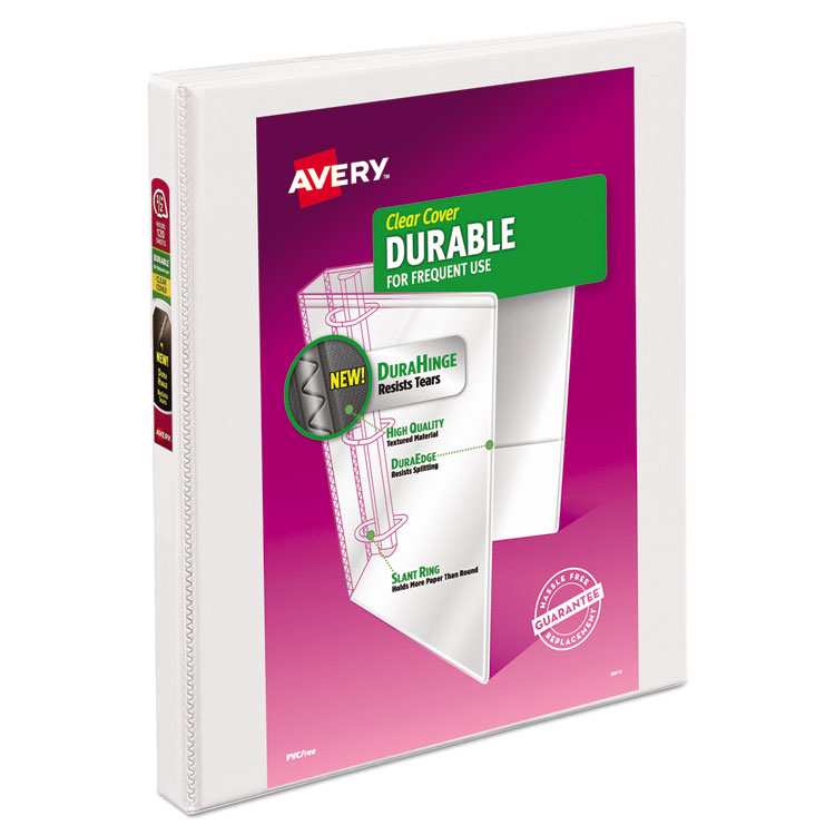 Avery Durable View Binder with DuraHinge and Slant Rings, 3 Rings, 0.5" Capacity, 11 x 8.5, White (AVE17002)
