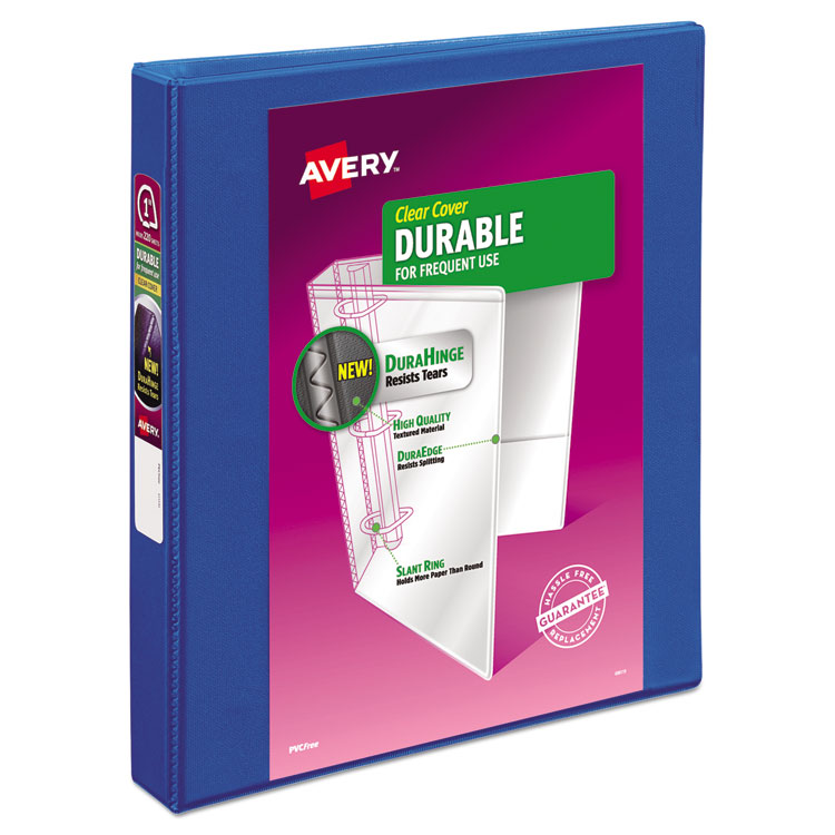 Avery Durable View Binder with DuraHinge and Slant Rings, 3 Rings, 1" Capacity, 11 x 8.5, Blue (AVE17014)