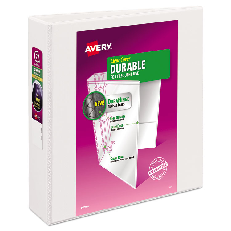 Avery Durable View Binder with DuraHinge and Slant Rings, 3 Rings, 2" Capacity, 11 x 8.5, White (AVE17032)