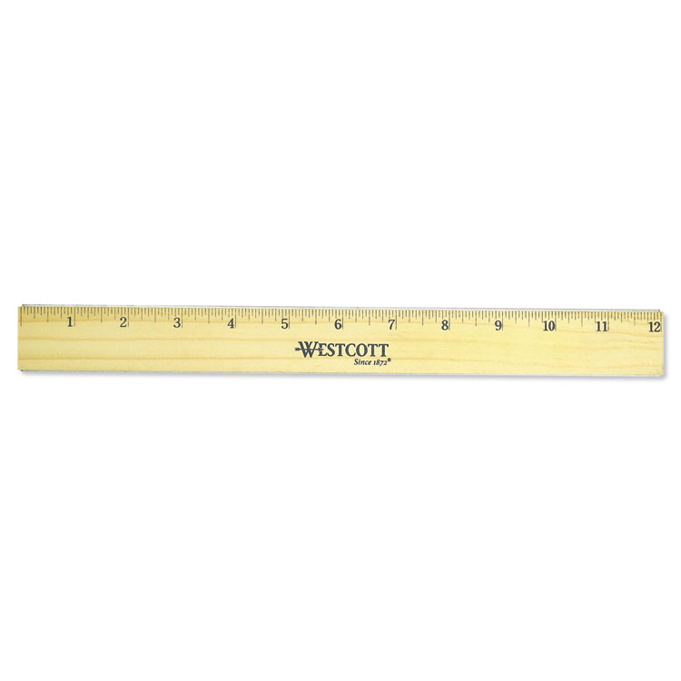 Westcott Flat Wood Ruler with Two Double Brass Edges, Standard/Metric, 12", Clear Lacquer Finish (ACM05221)