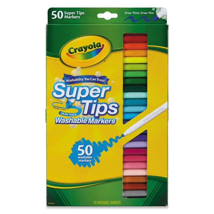 Crayola Washable Super Tips Markers, Fine/Broad Bullet Tips, Assorted Colors, 50/Set (CYO585050)