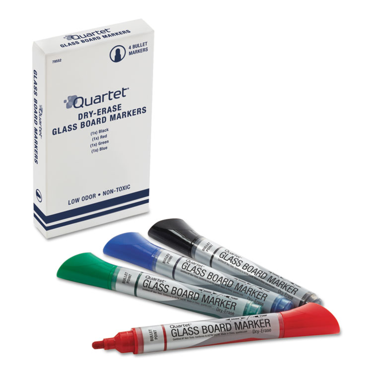 Quartet Premium Glass Board Dry Erase Marker, Broad Bullet Tip, Assorted Colors, 4/Pack (QRT79552)
