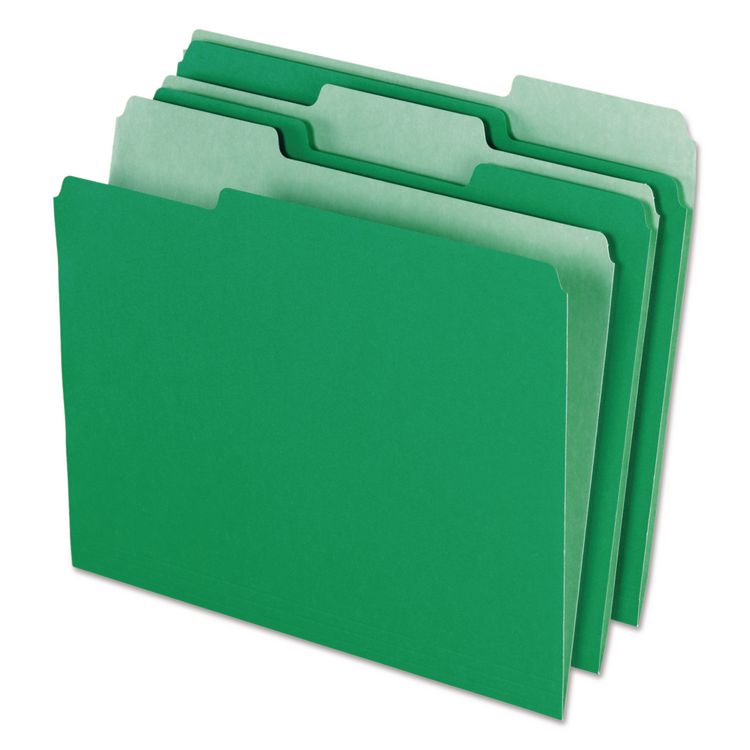 Pendaflex Interior File Folders, 1/3-Cut Tabs: Assorted, Letter Size, Bright Green, 100/Box (PFX421013BGR)