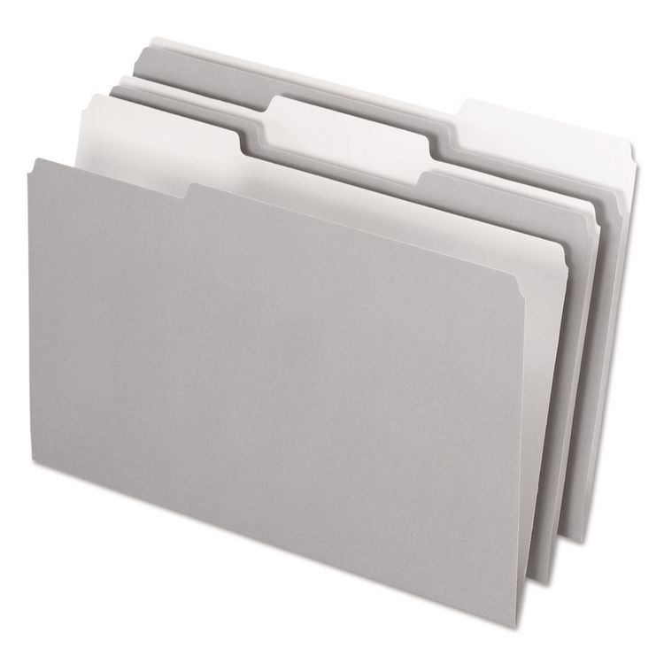 Pendaflex Interior File Folders, 1/3-Cut Tabs: Assorted, Legal Size, Gray, 100/Box (PFX435013GRA)
