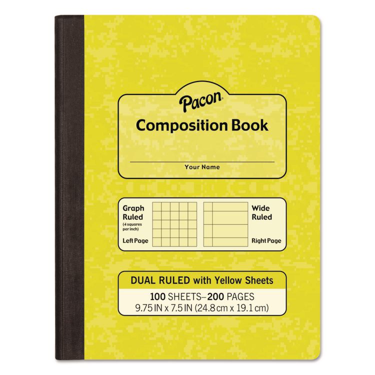 Pacon Composition Book, Wide/Legal Rule, Yellow Cover, (100) 9.75 x 7.5 Sheets (PACMMK37163)