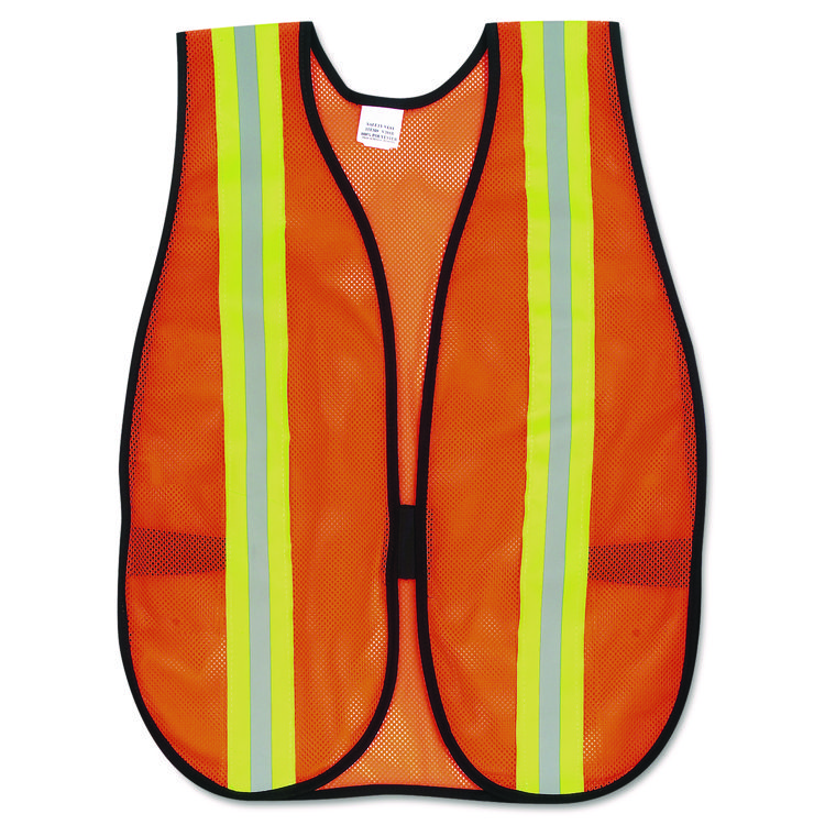 MCR Safety Orange Safety Vest, 2" Reflective Strips, Polyester, Side Straps, One Size Fits All, Bright Orange (CRWV201R)