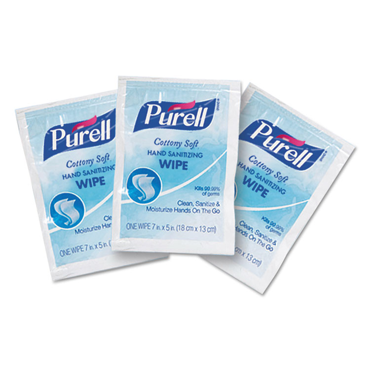 PURELL Cottony Soft Individually Wrapped Sanitizing Hand Wipes, 5 x 7, Unscented, White, 1,000/Carton (GOJ90261M)