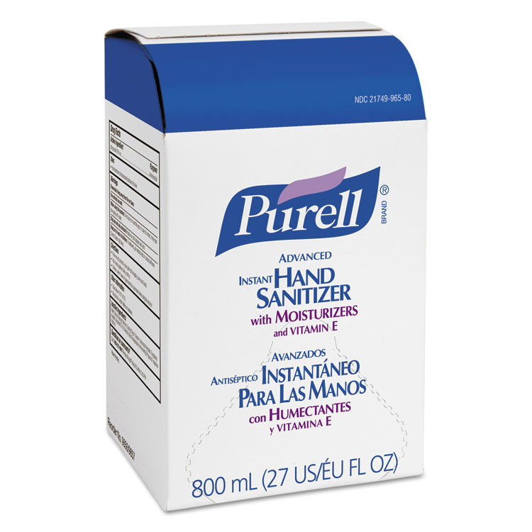 PURELL Advanced Hand Sanitizer Gel, Bag-in-Box, 800 mL Refill, Unscented, 12/Carton (GOJ965712)