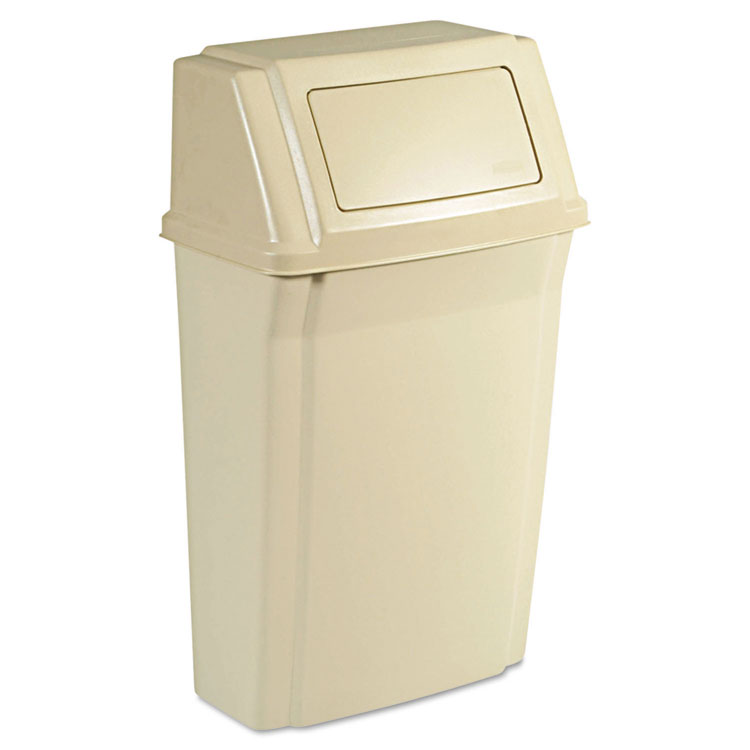 Rubbermaid Commercial Slim Jim Wall-Mounted Container, 15 gal, Plastic, Beige (RCP7822BEI)