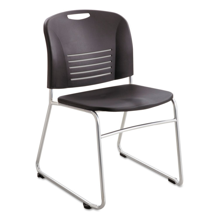 Safco Vy Series Stack Chairs, Supports Up to 350 lb, 18.75" Seat Height, Black Seat, Black Back, Silver Base, 2/Carton (SAF4292BL)