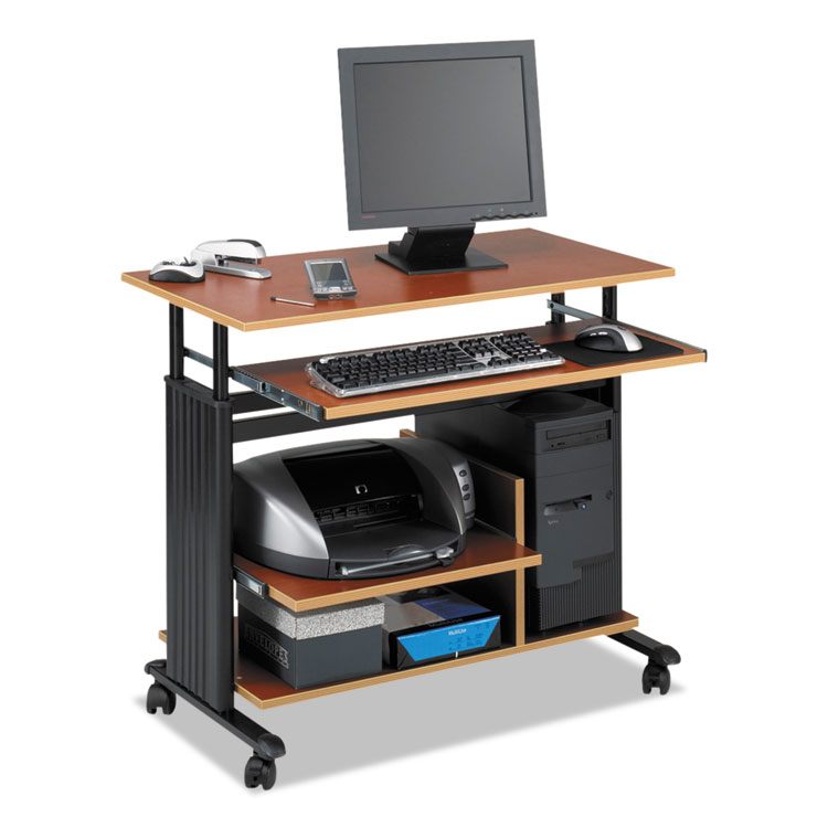 Safco Muv 28" Adjustable-Height Mini-Tower Computer Desk, 35.5" x 22" x 29" to 34", Cherry/Black (SAF1927CY)