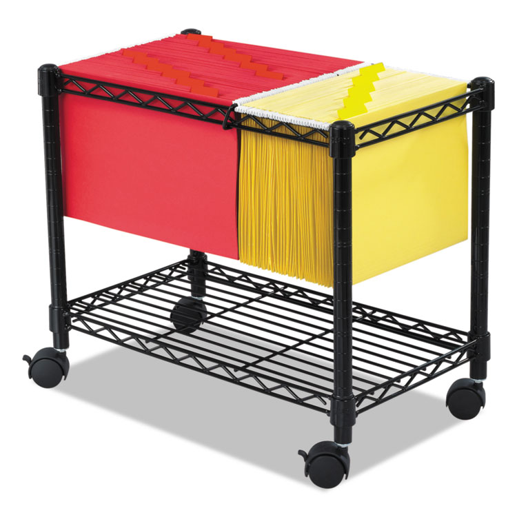 Safco Wire Mobile File, Metal, 1 Shelf, 2 Bins, 14" x 24" x 20.5", Black (SAF5201BL)