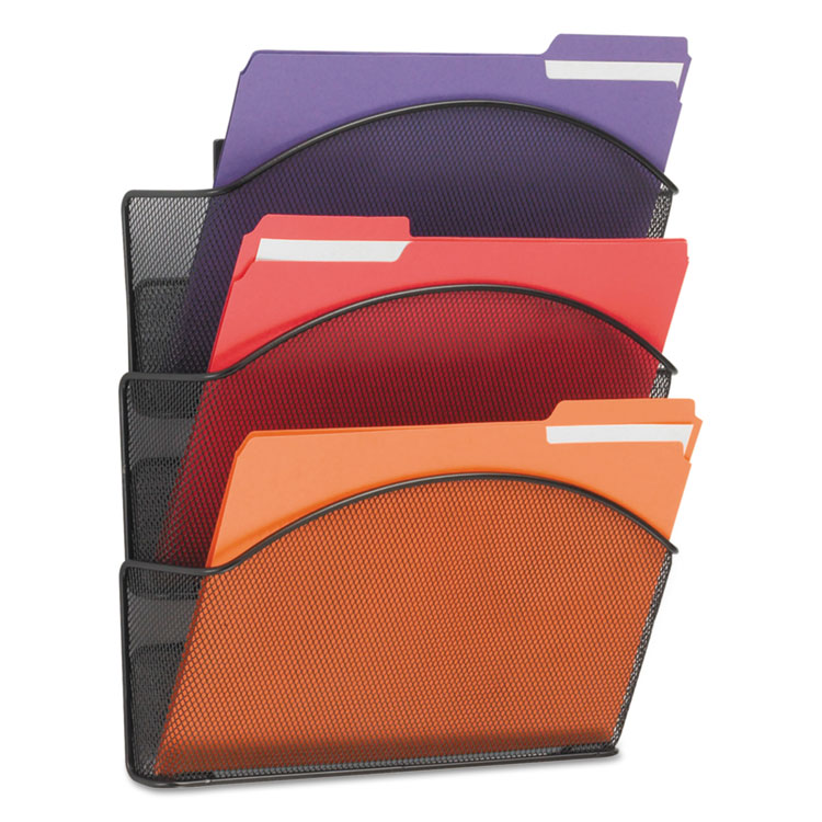 Safco Onyx Mesh Wall Pockets, 3 Sections, Letter Size, 12" x 3.25" x 17.25", Black (SAF5652BL)