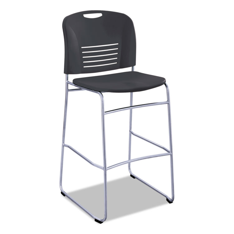 Safco Vy Sled Base Bistro Chair, Supports Up to 350 lb, 30.5" Seat Height, Black Seat, Black Back, Silver Base (SAF4295BL)