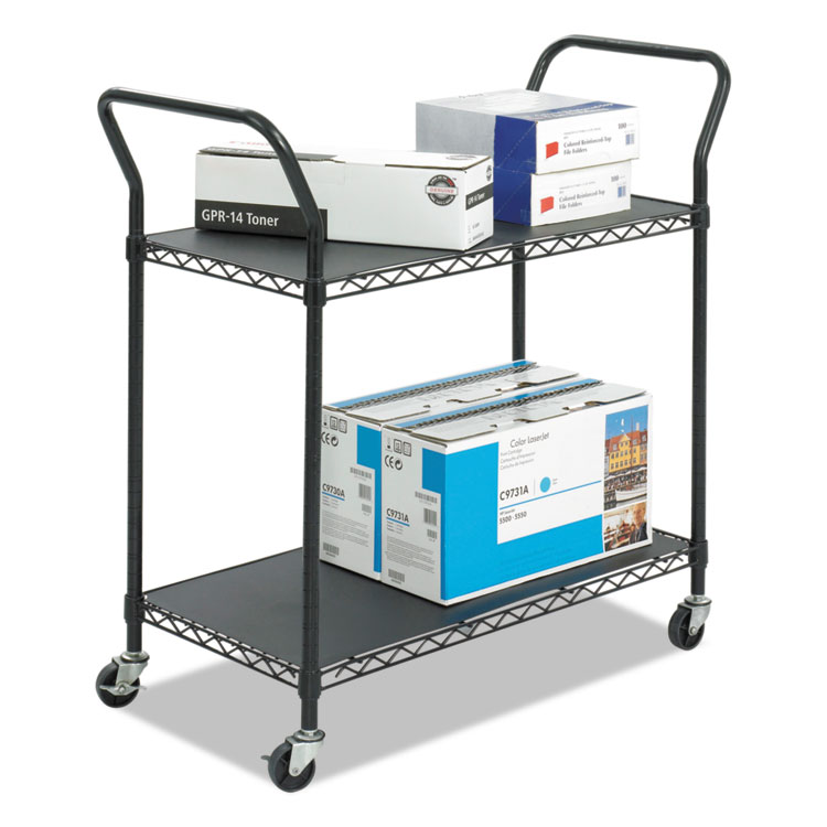 Safco Wire Utility Cart, Metal, 2 Shelves, 400 lb Capacity, 43.75" x 19.25" x 40.5", Black (SAF5337BL)