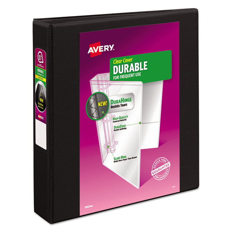 Avery Durable View Binder with DuraHinge and Slant Rings, 3 Rings, 1.5" Capacity, 11 x 8.5, Black (AVE17021)