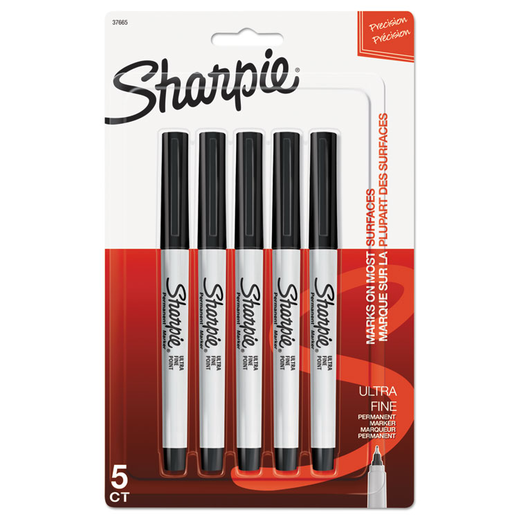 Sharpie Ultra Fine Tip Permanent Marker, Ultra-Fine Needle Tip, Black, 5/Pack (SAN37665PP)