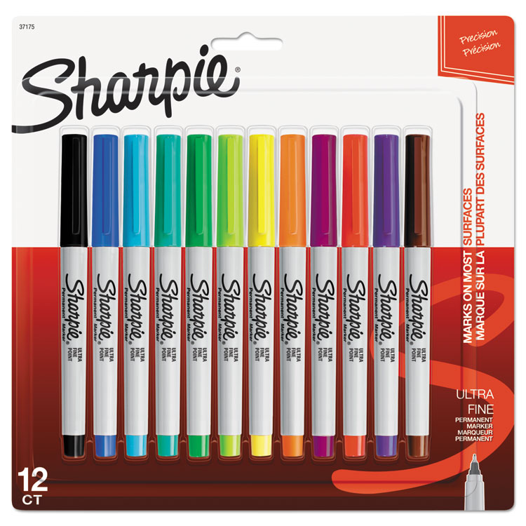Sharpie Ultra Fine Tip Permanent Marker, Ultra-Fine Needle Tip, Assorted Colors, Dozen (SAN37175PP)
