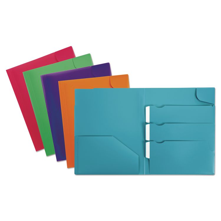 Oxford Divide It Up Four-Pocket Poly Folder, 110-Sheet Capacity, 11 x 8.5, Randomly Assorted Colors (OXF99837)