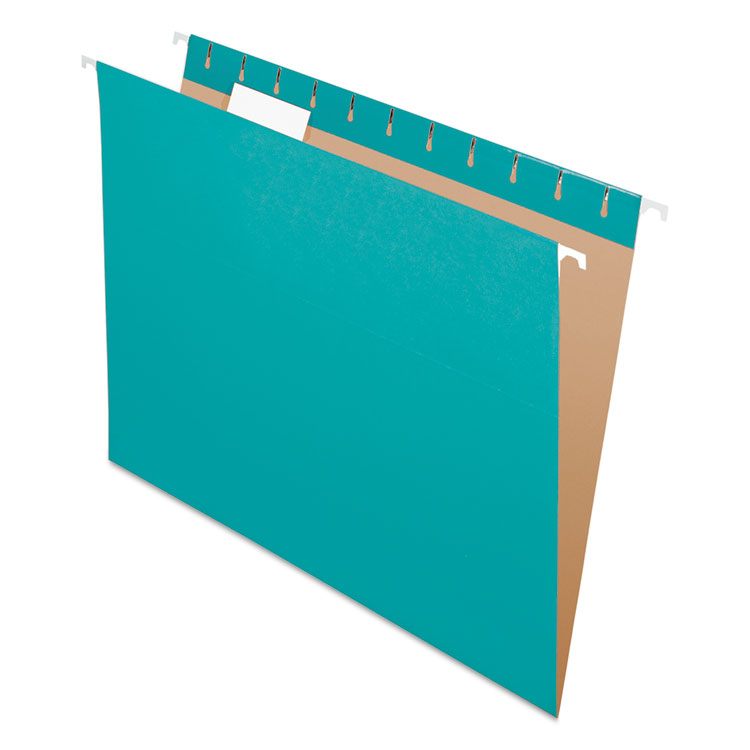 Pendaflex Colored Hanging Folders, Letter Size, 1/5-Cut Tabs, Aqua, 25/Box (PFX81616)