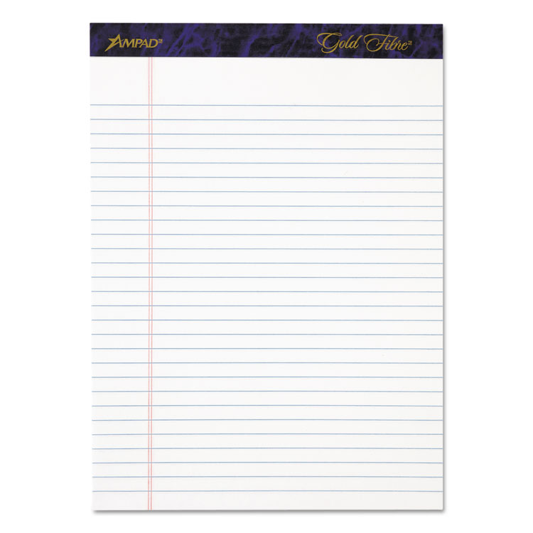 Ampad Gold Fibre Writing Pads, Wide/Legal Rule, 50 White 8.5 x 11.75 Sheets, 4/Pack (TOP20031)