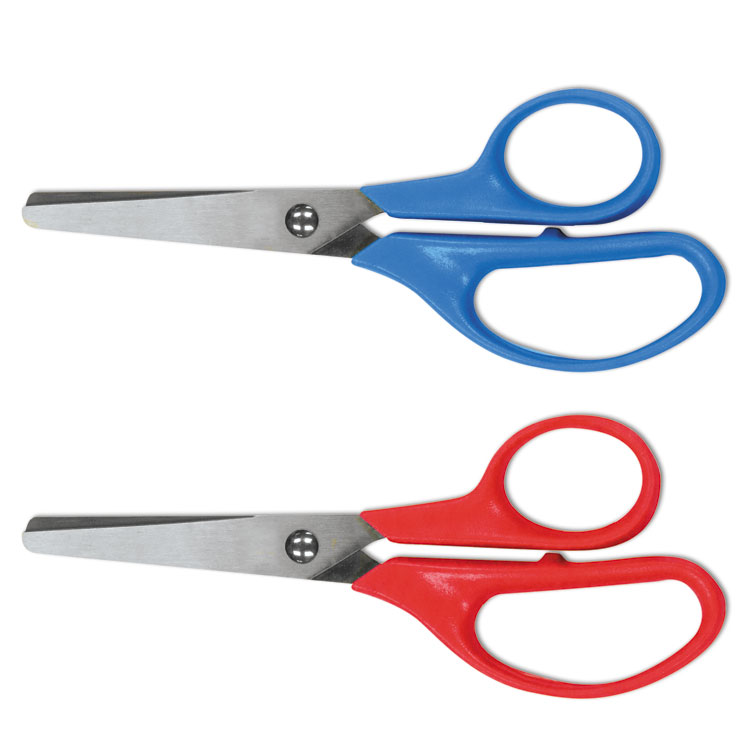 Universal Kids' Scissors, Rounded Tip, 5" Long, 1.75" Cut Length, Straight Assorted Color Handles, 2/Pack (UNV92024)