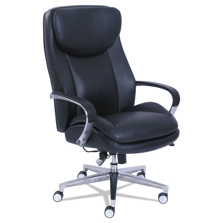 La-Z-Boy Commercial 2000 Big/Tall Executive Chair, Lumbar, Supports 400 lb, 20.25" to 23.25" Seat Height, Black Seat/Back, Silver Base (LZB48956)