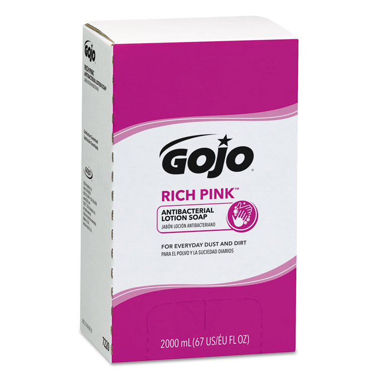 GOJO RICH PINK Antibacterial Lotion Soap Refill, Floral Scent, 2,000 mL, 4/Carton (GOJ7220)