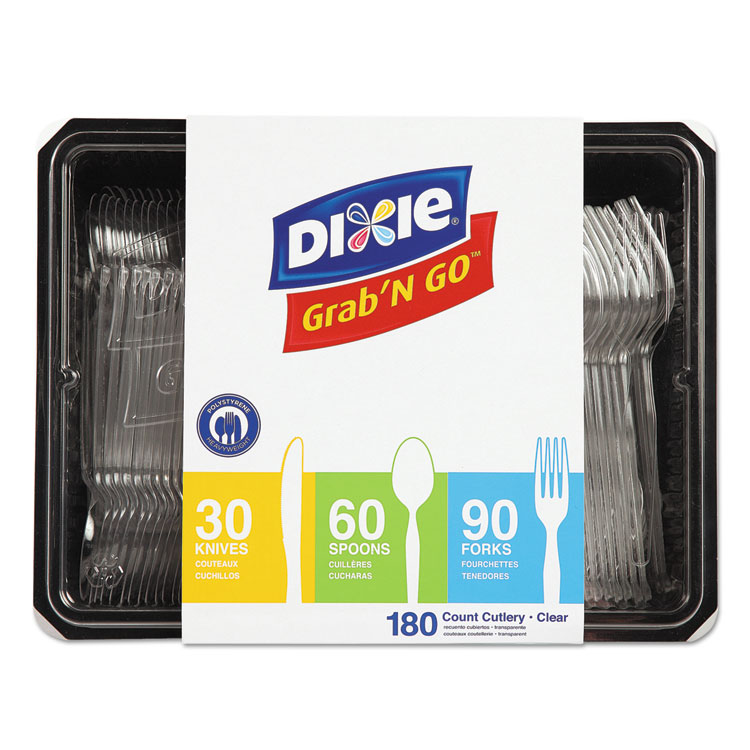 Dixie Combo Pack, Tray with Clear Plastic Utensils, Heavyweight, (90) Forks/(30) Knives/(60) Spoons, Plastic, Clear, 1,800/Carton (DXECH0369DX7PK)
