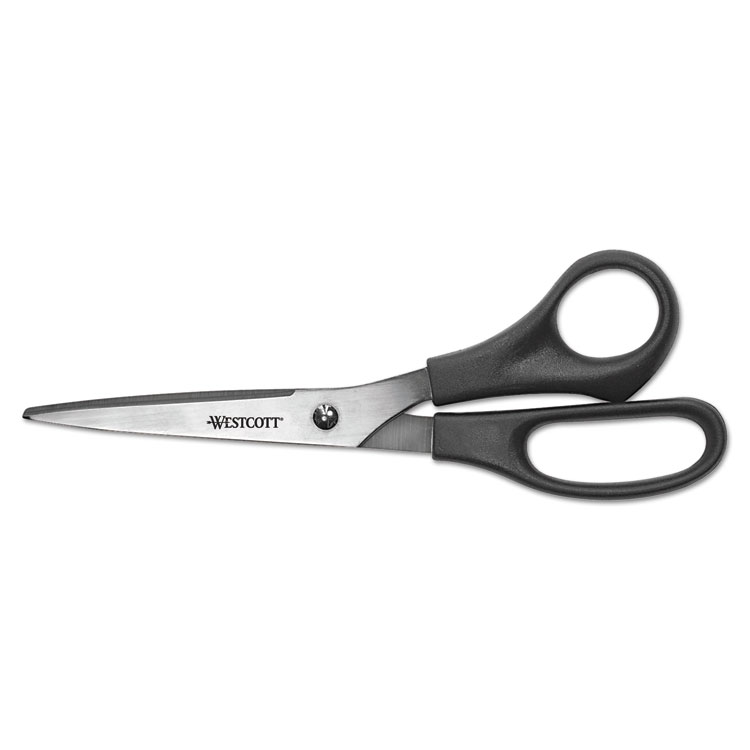 Westcott All Purpose Stainless Steel Scissors, 8" Long, 3.5" Cut Length, Offset Black Handle, 3/Pack (ACM16907)