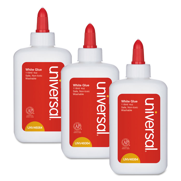 Universal Washable White Glue, 4 oz, Dries Clear, 3/Pack (UNV46064)