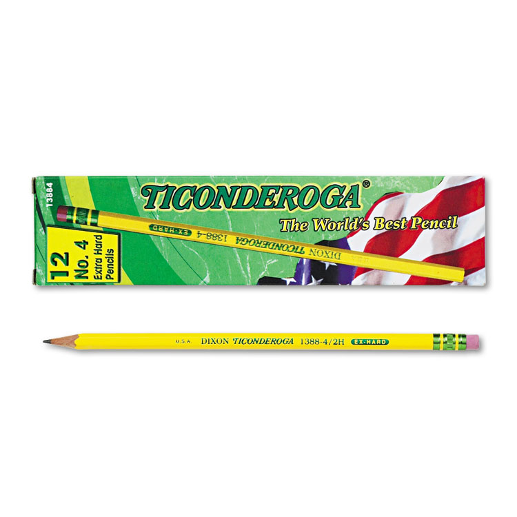 Ticonderoga Pencils, 2H (#4), Black Lead, Yellow Barrel, Dozen (DIX13884)