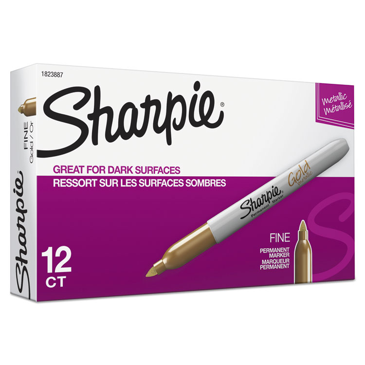 Sharpie Metallic Fine Point Permanent Markers, Fine Bullet Tip, Gold, Dozen (SAN1823887)