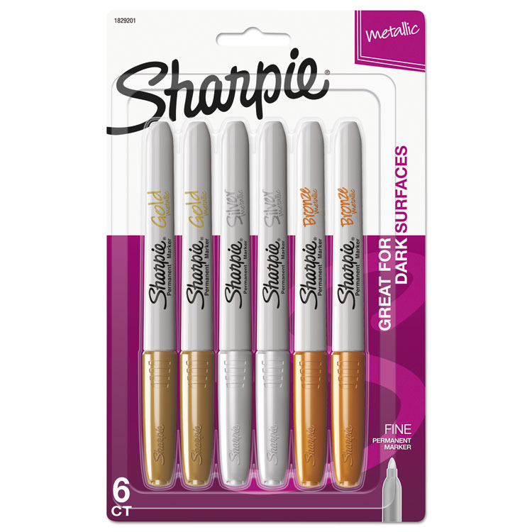 Sharpie Metallic Fine Point Permanent Markers, Fine Bullet Tip, Gold-Silver-Bronze, 6/Pack (SAN1829201)