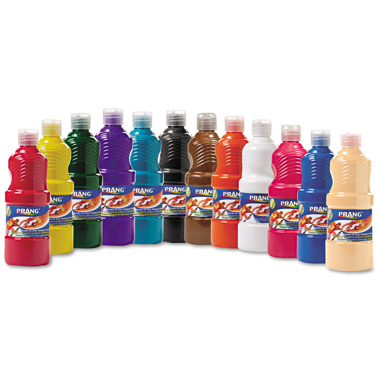 Prang Ready-to-Use Tempera Paint, 12 Assorted Colors, 16 oz Bottle, 12/Pack (DIX21696)