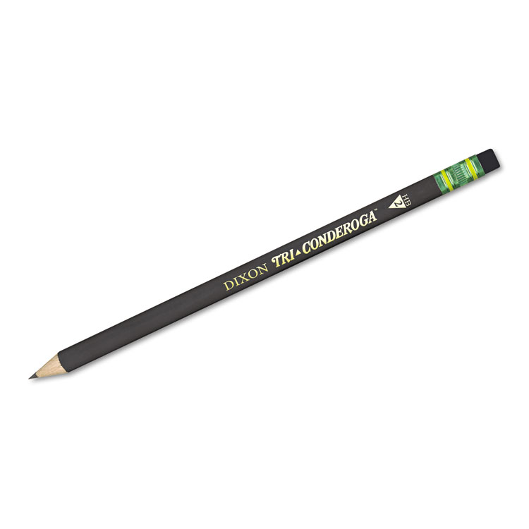 Dixon Tri-Conderoga Pencil with Microban Protection, HB (#2), Black Lead, Black Barrel, Dozen (DIX22500)
