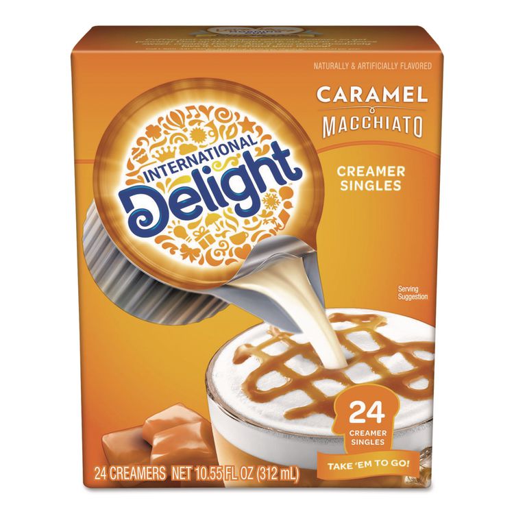 International Delight Flavored Liquid Non-Dairy Coffee Creamer, Caramel Macchiato, 0.5 oz Mini Cups, 24/Box (ITD101766)