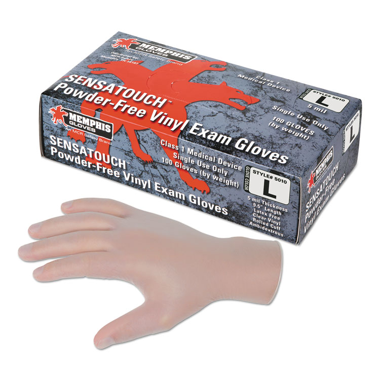 MCR Safety Safety Sensatouch Vinyl Disposable Medical Grade Gloves, Powder-Free, Medium, 5 mil Thick, 9.96" Long, Clear,100/BX, 10 BX/CT (MPG5010MCT)