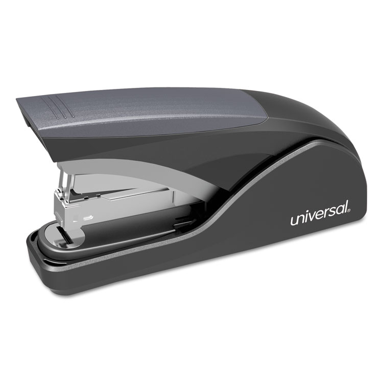Universal Deluxe Power Assist Flat-Clinch Full Strip Stapler, 25-Sheet Capacity, Black/Gray (UNV43040)