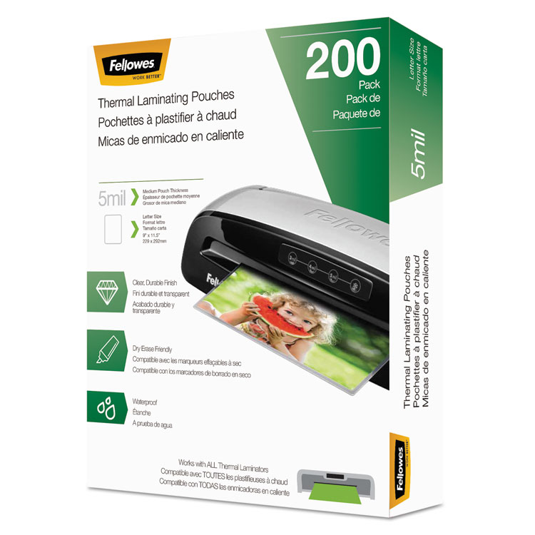 Fellowes Laminating Pouches, 5 mil, 9" x 11.5", Gloss Clear, 200/Pack (FEL5743601)