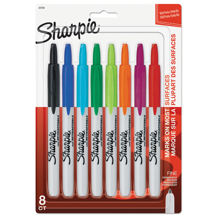 Sharpie Retractable Permanent Marker, Fine Bullet Tip, Assorted Colors, 8/Set (SAN32730PP)