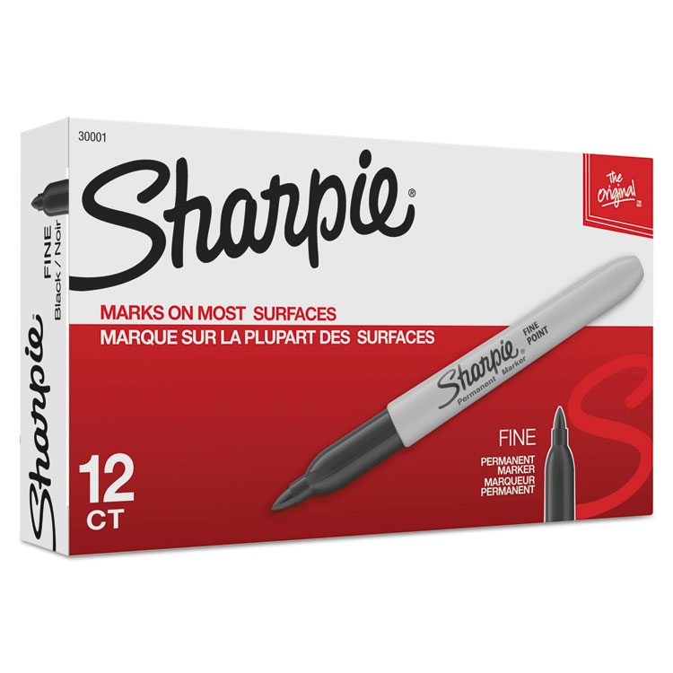 Sharpie Fine Tip Permanent Marker, Fine Bullet Tip, Black, Dozen (SAN30001B)