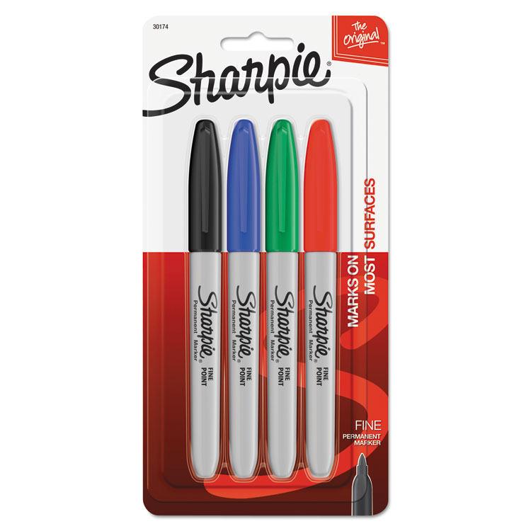 Sharpie Fine Tip Permanent Marker, Fine Bullet Tip, Assorted Colors, 4/Set (SAN30174PP)