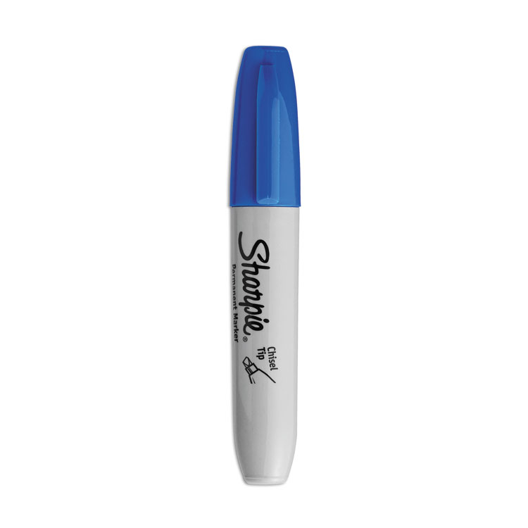 Sharpie Chisel Tip Permanent Marker, Medium Chisel Tip, Blue, Dozen (SAN38203)