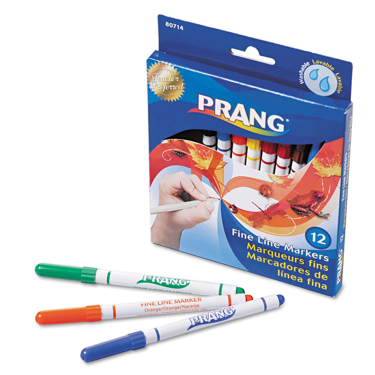 Prang Fine Line Markers, Fine Bullet Tip, Assorted Colors, 12/Set (DIX80714)
