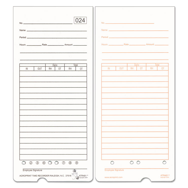 Acroprint Time Clock Cards for Acroprint ATR480, Two Sides, 7.5 x 3.35, 50/Pack (ACP099115000)