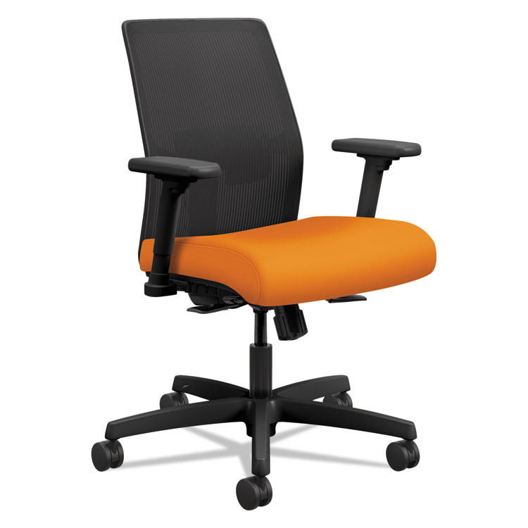 HON Ignition 2.0 4-Way Stretch Low-Back Mesh Task Chair, Supports 300 lb, 17" to 21" Seat Height, Apricot Seat, Black Back/Base (HONI2L1AMLC47TK)